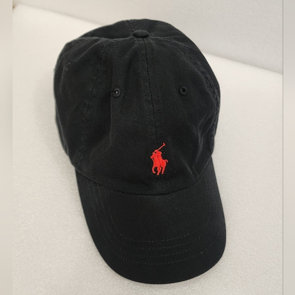 Ralph Lauren Polo Black Hat Baseball Cap Strapback Red Pony One Size - Picture 2 of 8